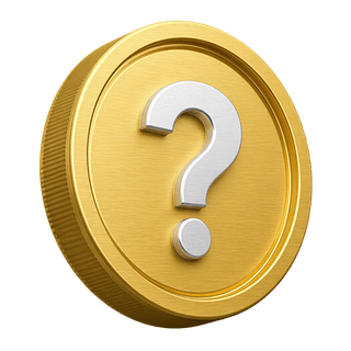 Decorative 3D gold coin with a question mark on an FAQ page